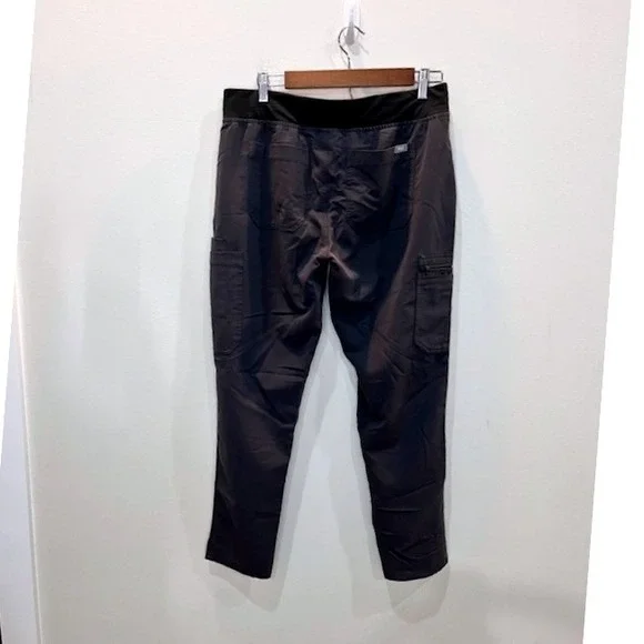 FIGS Yola Skinny Scrub Pants Women's Size Large Charcoal Gray Pink Drawstring - Picture 2 of 6